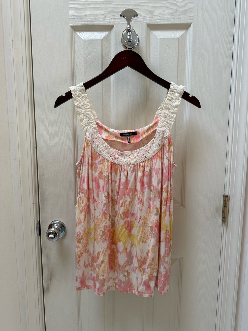 Daisy Fuentes Pink & Yellow Floral Crochet-Trim Tank